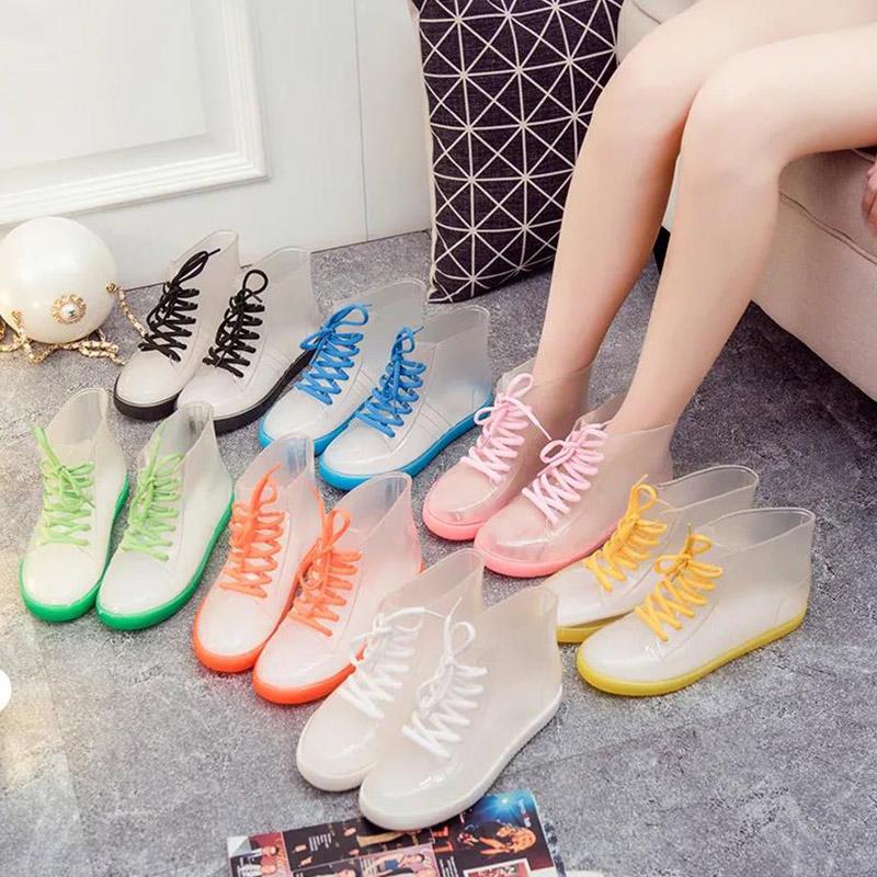 Jelly Transparent Non-slip Fashion Waterproof Shoes Rain Boots Rain Boots Rubber Shoes Overshoes Water Boots Women Short Tube Adult Summer