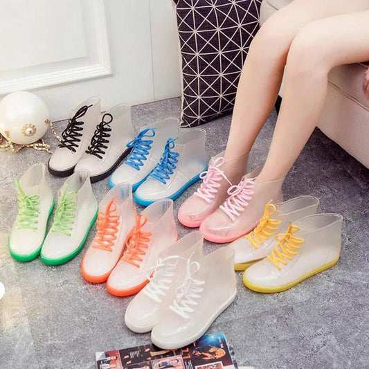 Jelly Transparent Non-slip Fashion Waterproof Shoes Rain Boots Rain Boots Rubber Shoes Overshoes Water Boots Women Short Tube Adult Summer