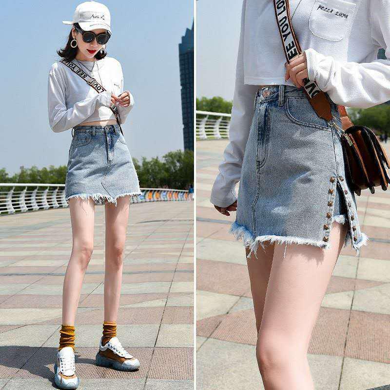 WTEMPO Women's Denim Skirt Summer High Waist A-line Button Zipper Culottes Club Casual Party Street Wear