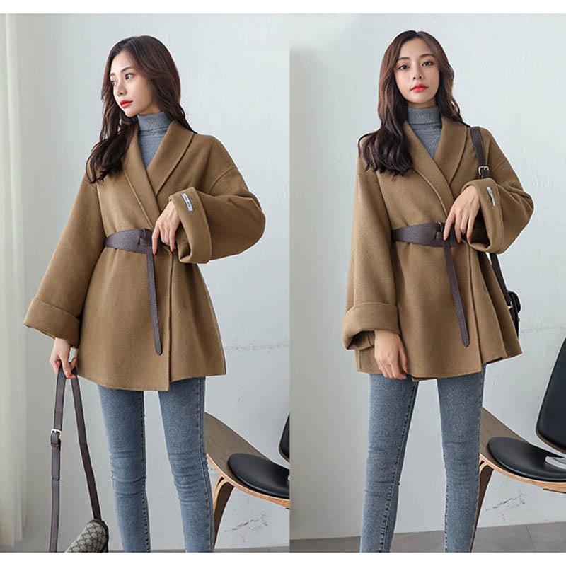 Thickened and Cotton Double-sided Woolen Coat for Women In The Long Section of Winter Slimming Cloak-style Woolen Coat with Belt