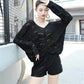 Spring and Autumn Style Hollow Loose Knit Sweater Women V-neck Slim-fit Warm Sweater Long-sleeved Pullover Casual Top