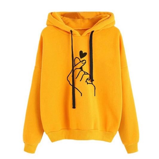 Hoodes Women's Sweatshirts Autumn Winter Women Printed Long Sleeve Solid Hoodie Finger Heart Hooded Pullover Tops Hoodies Coat