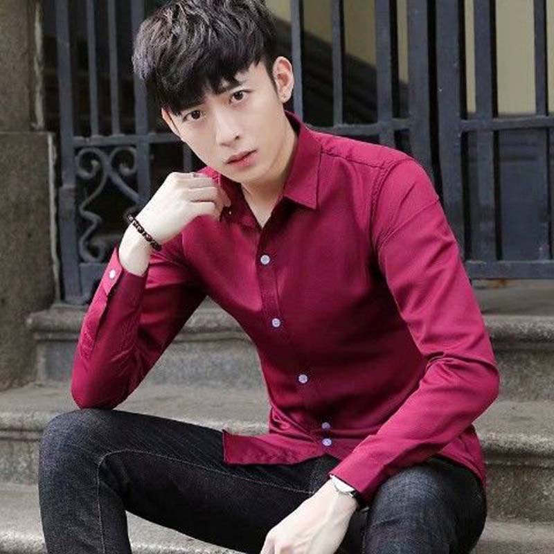 Spring and Autumn Men's Plaid Striped Long Sleeve Shirt Men's Slim Youth Business Casual White Shirt Work Shirt