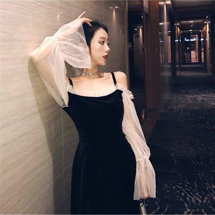 Mesh Sleeve Bodycon Elegant Dress Women Spring Slim Fit Clubwear Party Office Ladies Mini Dresses