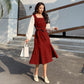 Large Size Dress Spring Dress Waist Waist Was Thin  Fake Two Pieces of Western Style Age-reducing French Retro Long Skirt