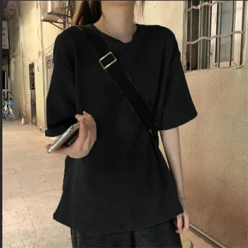 Cotton Short-sleeved T-shirt Women's Summer Loose Student Korean Version Top Girl's Solid Color Ins Half-sleeve Short Sleeve Womens T-Shirts