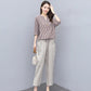 Cotton and Linen Suit Women's Striped Top Trousers Casual Two-piece Suit Pants Striped Shirt Elastic Waist Casual Pants Ladies Loose Casual Suit