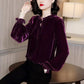 Long Sleeve Velvet Shirt Women's Spring and Autumn Loose Solid Color Bottoming Shirt Top