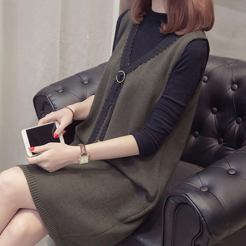 Autumn and Winter Lace Vest Dress Loose Sleeveless Long Vest Fashion Casual Women's Strap Skirt