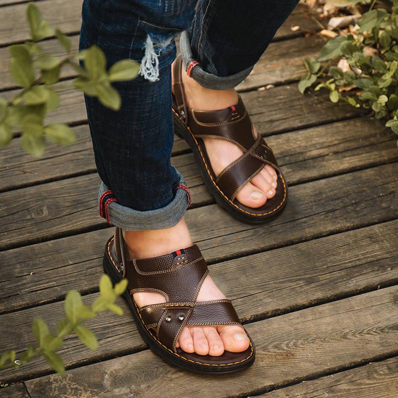 Summer Men's Sandals Leather Non-slip Shoes Platform Sandals Slippers Men's Shoes Beach Shoes