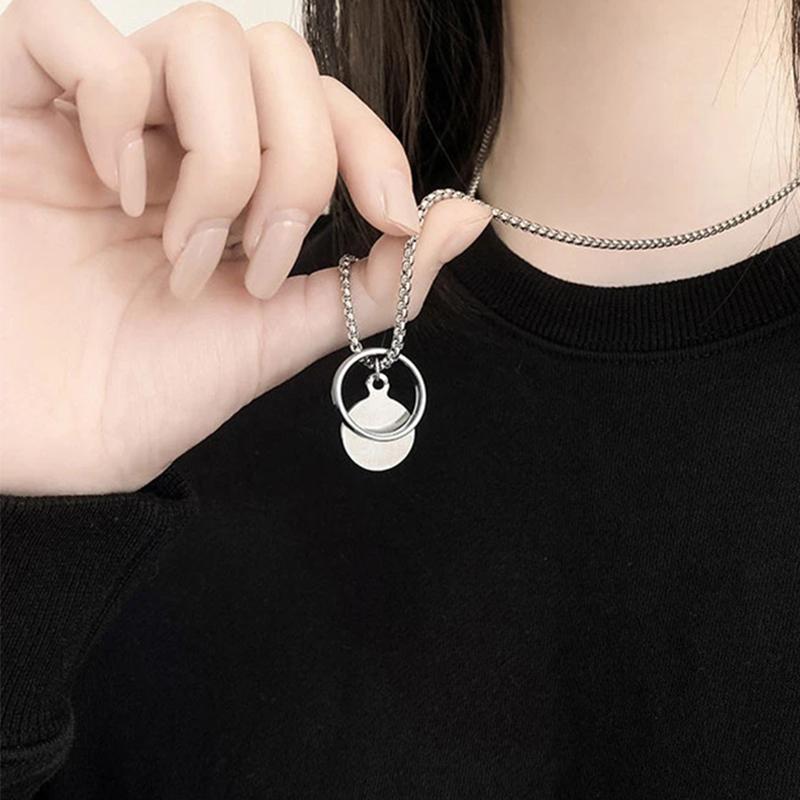 Two Wearing Ring Necklace Hip Hop Couple Simple Personality Pendant Colorless Chain Necklace Personalized Ornaments Pendant Necklaces