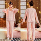 Women's Long-sleeved Pajamas Set Daisy Print V-neck Home Wear Suit Spring Sweet Casual Large Size Loose Pajamas Two-piece Set