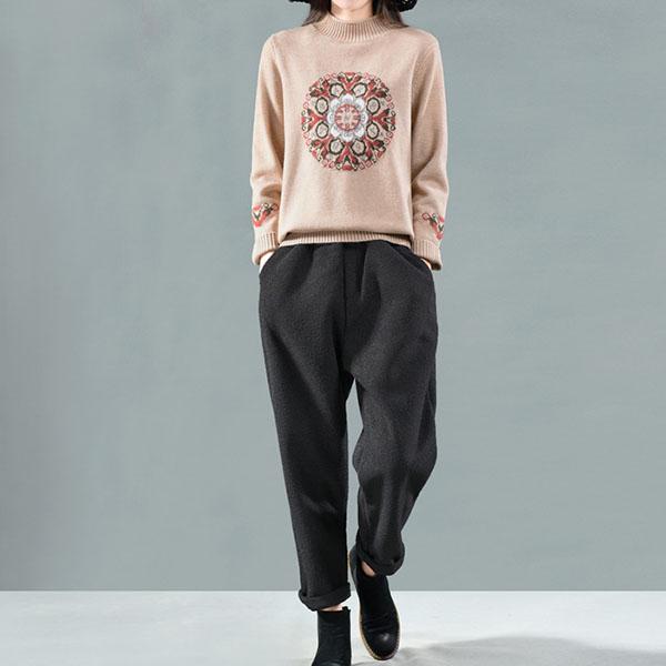 National Style Vintage Pullover Sweater Women Autumn Winter High-neck Plus Size Inner Base Sweater Loose Knitwear