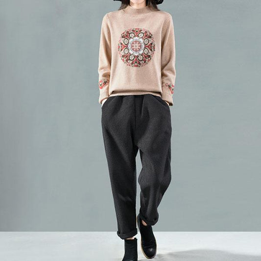 National Style Vintage Pullover Sweater Women Autumn Winter High-neck Plus Size Inner Base Sweater Loose Knitwear