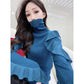 Spring European Style Ruffled Top Knitted Bottoming Shirt Slim Turtleneck Sweater Ladies