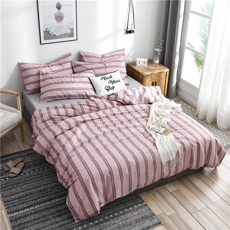 3/4 Pcs Set Light Weight Wide Multicolor Stripes King Pillow Cover Quilt Cover Soft Bedding