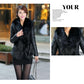 Autumn and Winter Faux Fur Coat Short Women Plus Cotton Thick Leather Coat with Faux Fox Fur Collar Female Black Leather Coat