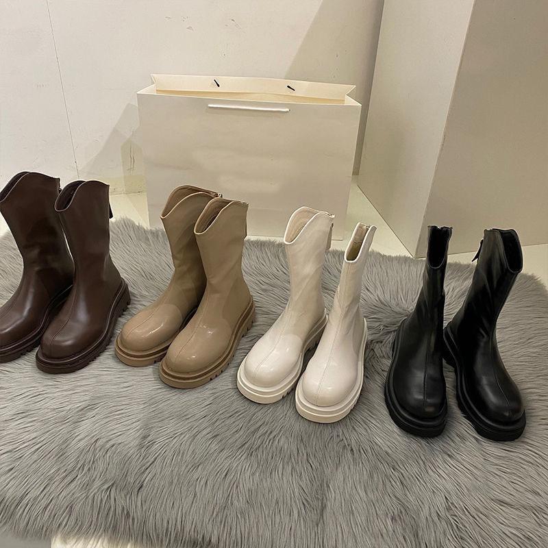 Chelsea Boots Mid-tube Boots Plus Velvet Snow Boots British Style Martin Boots Thick-soled Winter Boots Autumn and Winter