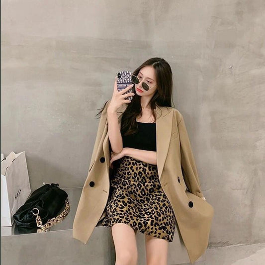 Khaki Jacket Female Spring and Autumn Loose Sense of Design Qualities Leisure Suit Jacket Lady Loose Long-sleeved Jacket