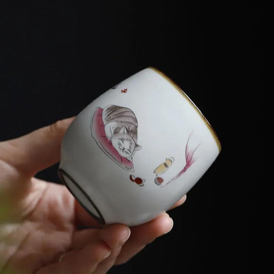 Ru Kiln Cute Cat Cup Owner Cup Single Cup Tea Cup Can Raise Kung Fu Tea Bowl Tea Set Tea Cup Size Tea Cup Home