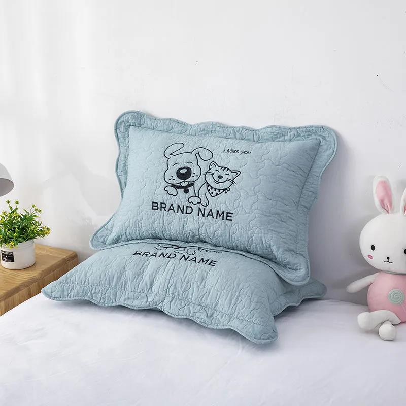 Solid Color Cartoon Embroidered Cotton Quilting Thickening Process Four Seasons Universal Adult Children's Pillowcase Pillowcase 60*40