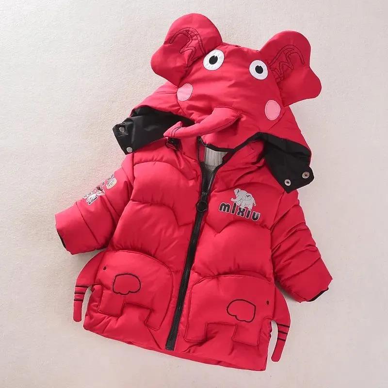 Boy's Cotton-padded Jacket Mid-length Thick Hooded Cotton-padded Jacket Baby Jacket Winter Children's Warm Cotton-padded Jacket Animal-shaped Hat