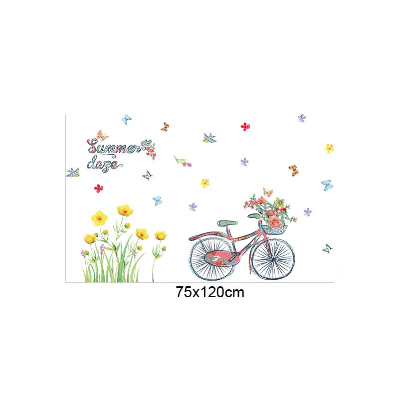 [Wall sticker] cartoon summer bicycle butterfly flowers birds wall stickers for kids rooms bedroom k