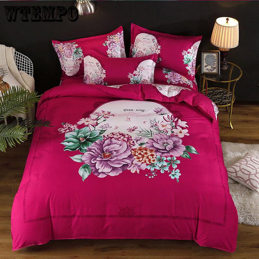 Flower Print Bedding Set Rustic Duvet Cover Bedding Wrinkle Bedspread Bed Sheet for Wedding
