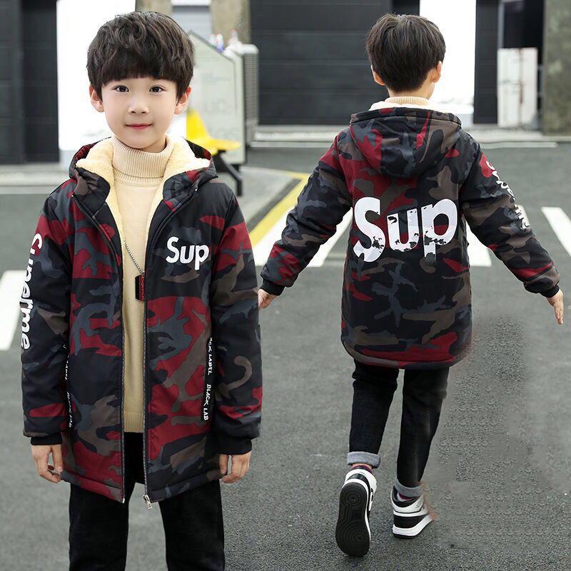 Children's Clothing Children's Coat Winter Style Letter Print Warm Jacket Boys Cotton Hooded Jacket