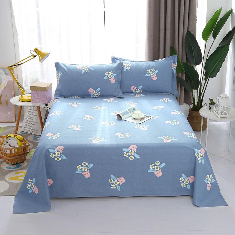 Pure Cotton Bedding Three-piece Set One-piece Bed Sheet and Two Pillowcases with Good Sweat Absorption and Breathability Size KING QUEEN TWIN