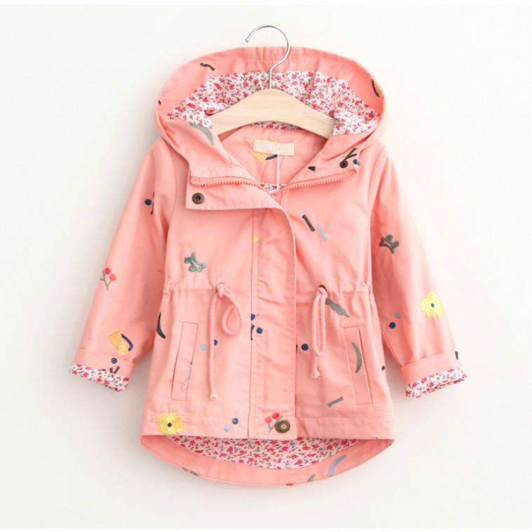 Autumn Children Outwear Casual Embroidery Floral Girls Jackets and Coat Slim Hooded Jakcets f
