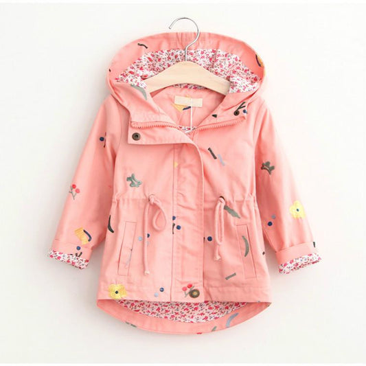Autumn Children Outwear Casual Embroidery Floral Girls Jackets and Coat Slim Hooded Jakcets f