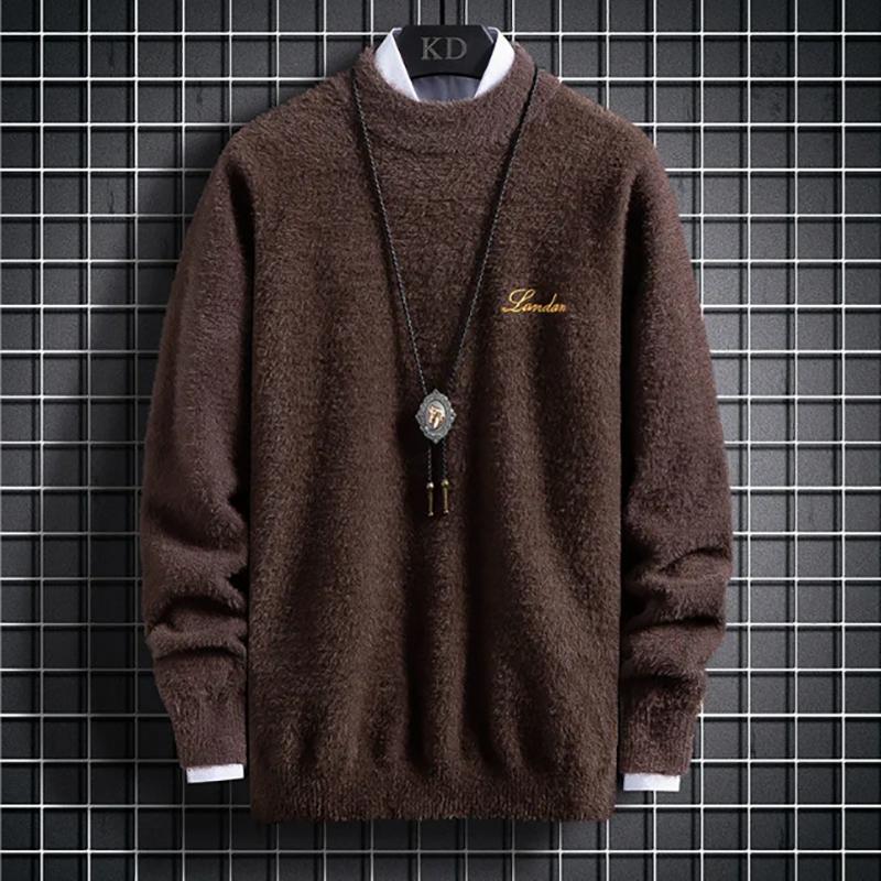 Thick Mink Velvet Turtleneck Sweatshirts Men Fashion Loose Knit Warm Sweater Trendy Mens Sweaters