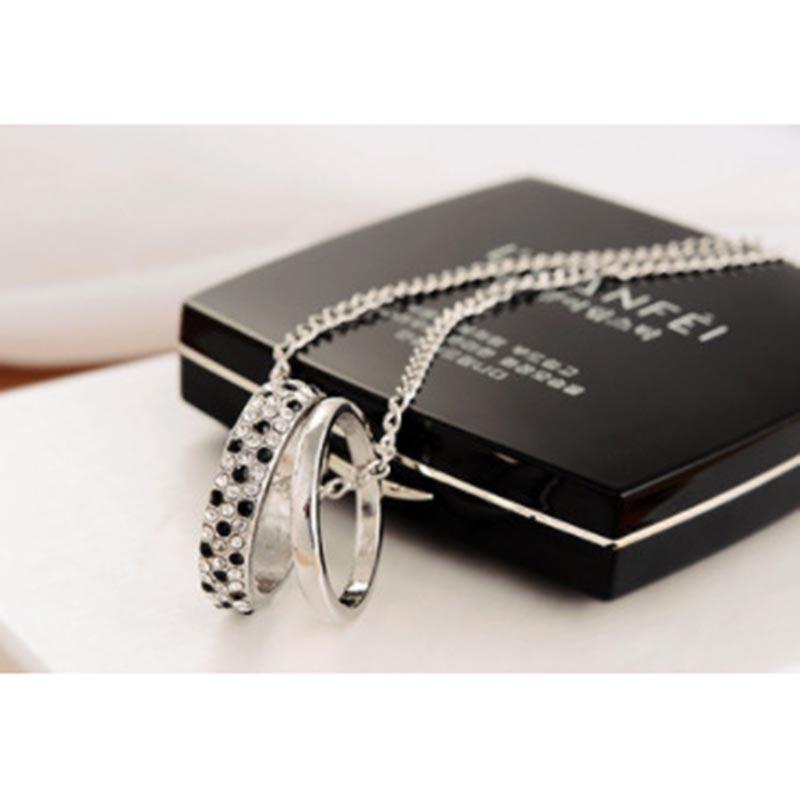 Item Black White Leopard Diamond Double Ring Necklace Alloy Ring Sweater Chain Clothing Accessories