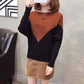 Pofulove Women Batwing Sleeve Pullover Sweater Knit Loose  crew neck Stitching contrast Sweaters top