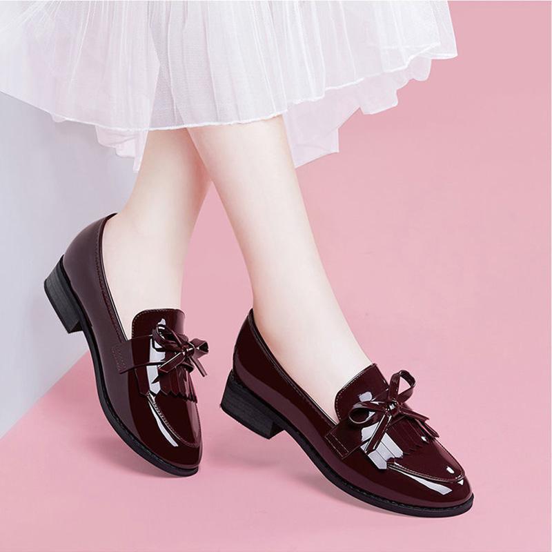 Flat Single Shoes Women Patent Leather Thick Heel Small Leather Shoes British Style Social Work Shoes Women Shiny Small Leather Shoes
