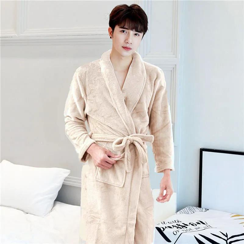 Long Robe Coat Men Cashmere Bathrobe Ladies Shawl Bathrobe Winter Thick Home Clothes