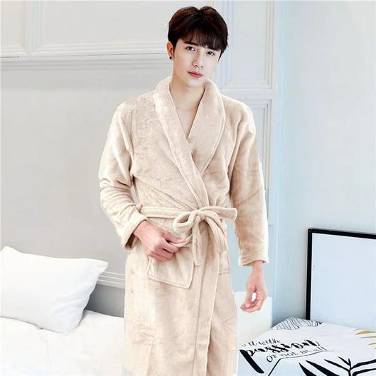 Long Robe Coat Men Cashmere Bathrobe Ladies Shawl Bathrobe Winter Thick Home Clothes