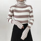 Sweater Women's Turtleneck Knitwear Black and White Striped Pullover Korean Slim Top Trendy Sweater Autumn and Winter Fashion