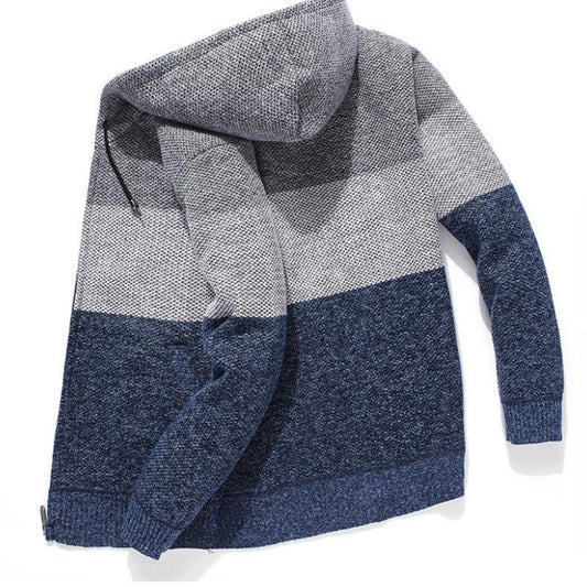 Autumn and Winter Cardigan Hooded Sweater Men's Color Matching Loose Long-sleeved Sweatshirts Men's Sweater Coat