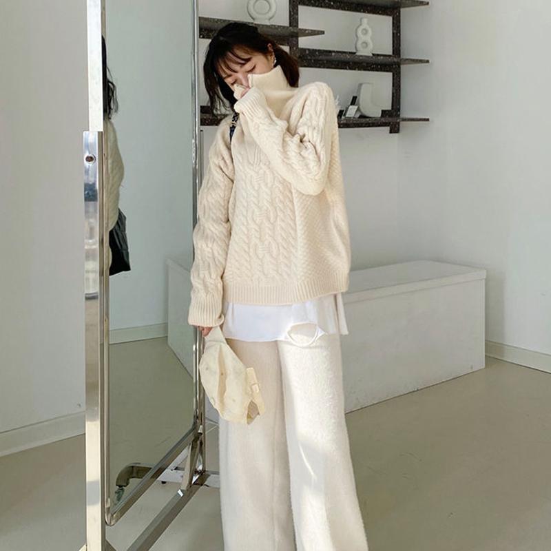 Retro Twist Zipper High Neck Pullover Sweater Women Loose Long-sleeved Lapel Cropped Top Autumn Winter