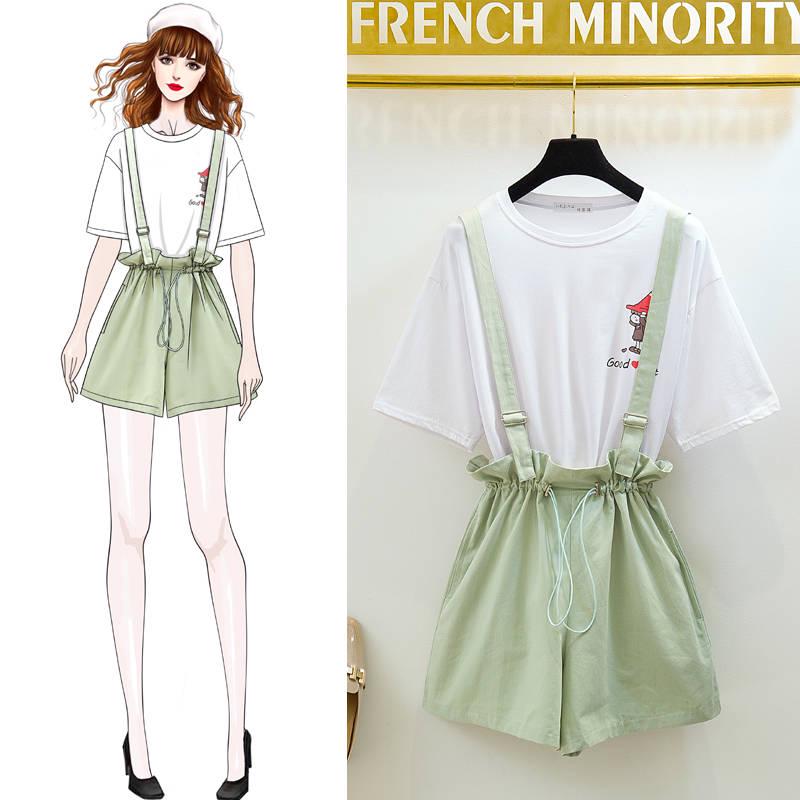 Skirt Suit Women Printed T-shirt Strap Skirt Two-piece Loosestrap Skirt Summer T-shirt Set