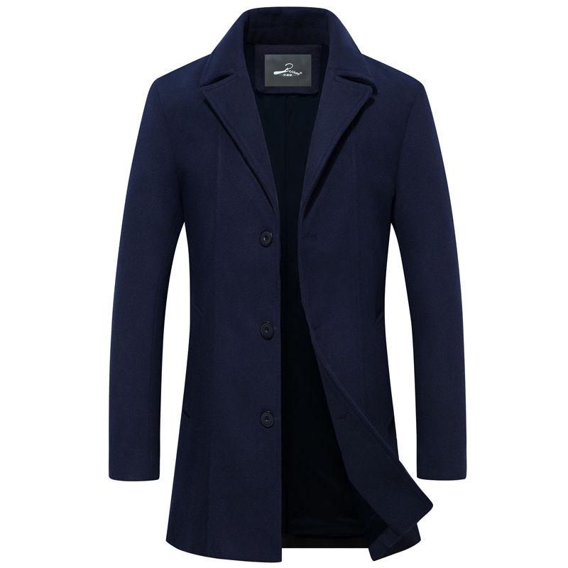 Winter Men Fashion Woolen Coat Casual Long Sleeve Solid Woolen Outwear Coat Male Long Overcoat 2019