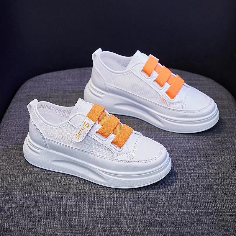 Mesh Leather Small White Shoes Women Thin Summer Velcro Street Fashion Shoes Women Thick-soled Sneakers