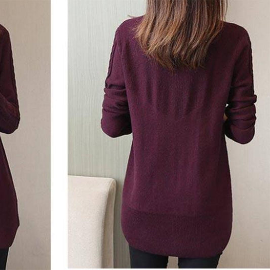 PofuloveSweater women's mid-length half-high collar thickened large size loose-knit base shirt dress