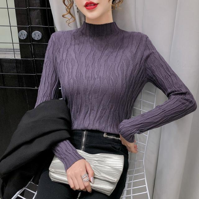 Sexy Bottoming Shirt Slim Slimming All-match  Sweater Knit Sweater Long-sleeved Comfortable and Delicate Blouse