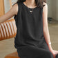 Women's Short Sleeve Dress Summer Loose Large Size Mid Length Round Neck Solid Color Skirt
