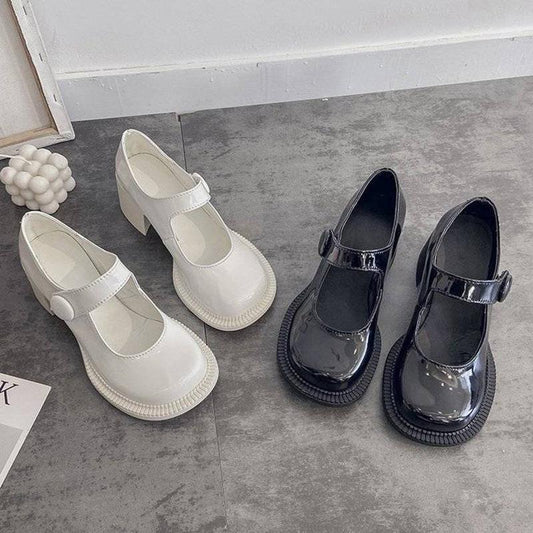Single Shoes Women's Early Spring Retro Round Toe Thick Heel Mary Jane Shoes Female College Style Big Toe Shoes