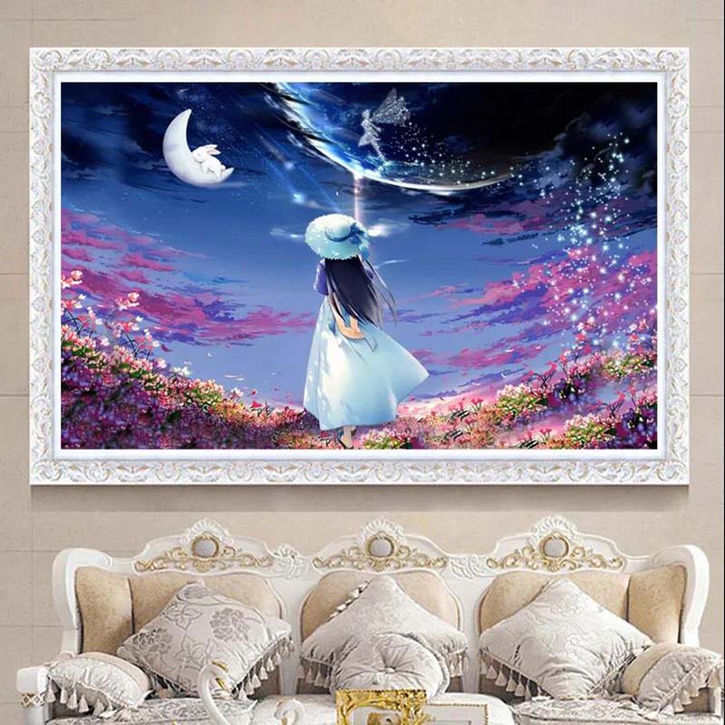 Diamond Painting Full Diamond Fantasy Starry Sky Landscape 5d Point Stickers Diamond Cross Stitch Cartoon Girl Bedroom Living Room