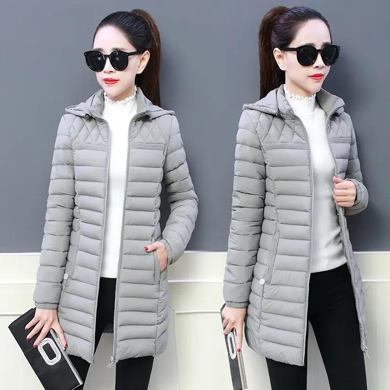 Women Autumn Winter Medium Long Coat Thicken Warm Hooded Jackets Cotton Padded Puffer Jacket Overcoat Slim Mid-length Windproof Parkas